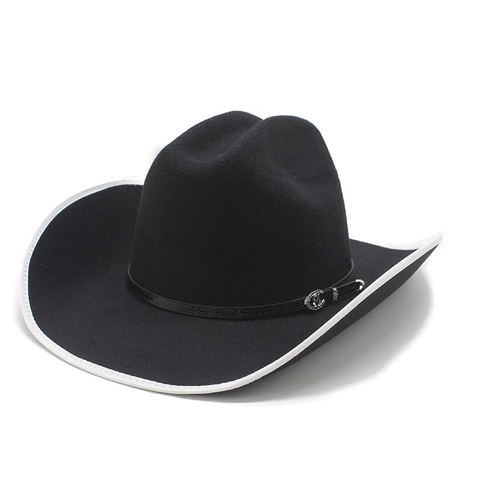Western Cowboy Hat Wide Brim Felt Wool Blend With Leather Band And Metal Buckle Jazz Fedora Sun Protection For Men Women