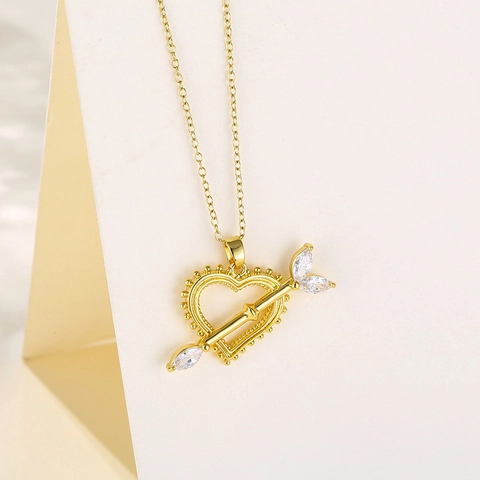 Collar Corazón Flecha Acero Inoxidable Chapado Oro Zircón Joyería Flecha Cupido Para Mujer Regalo Romántico