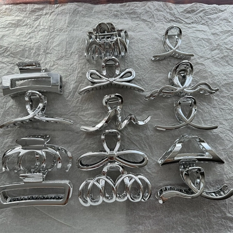 Mollette Per Capelli Grandi Plastica Galvanizzata Effetto Metallo Pinza Squalo Geometrica Forcine Argento Minimaliste Da Donna