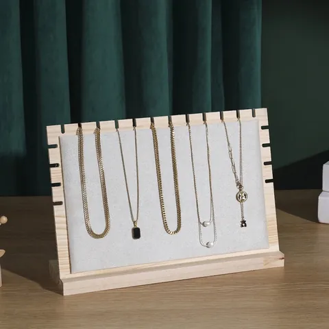 Wooden Necklace Display Stand Jewelry Pendant Holder Rack Multi Slots Velvet Lining Professional Countertop Organizer