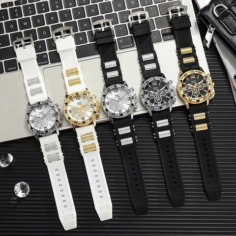 Orologio Al Quarzo Da Uomo Quadrante Grande Business Sport Cinturino In Silicone Cassa In Lega Fibbia In Acciaio Inossidabile