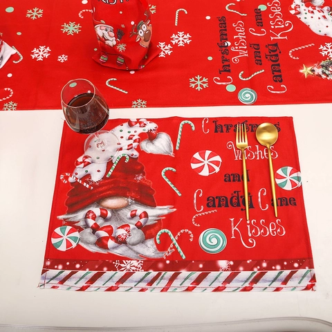 Tovagliette Natalizie Tessuto Morbido Isolate Termicamente Antimacchia Cartone Babbo Natale Alce Gnomo Stampa Cucina Tavolo