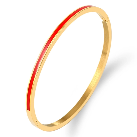 Minimalist Enamel Bangle Bracelet Stainless Steel Hinge Clasp High Polished Vintage Fashion Jewelry For Women