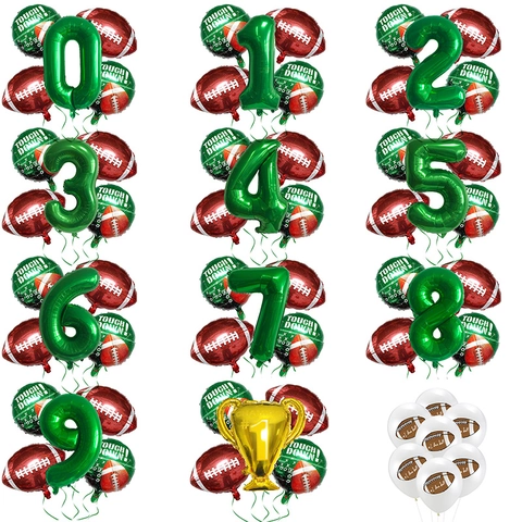 Amerikanischer Football Rugby Folienballons Nummer Trophäe Sport Wettbewerb Party Dekoration Touch Down Grün Braun