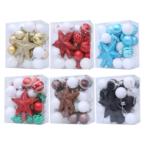 Palline Di Natale E Stella Per Punta Albero Decorazione Plastica Dipinta Ornamenti Sospesi Per Festa Casa Decorazione Albero