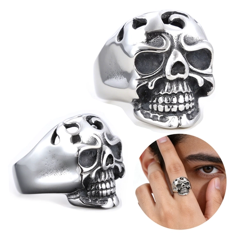Anello Teschio Retro Acciaio Inossidabile Punk Gotico Colore Argento Vintage Per Uomini Donne Incisione Gioielli Biker