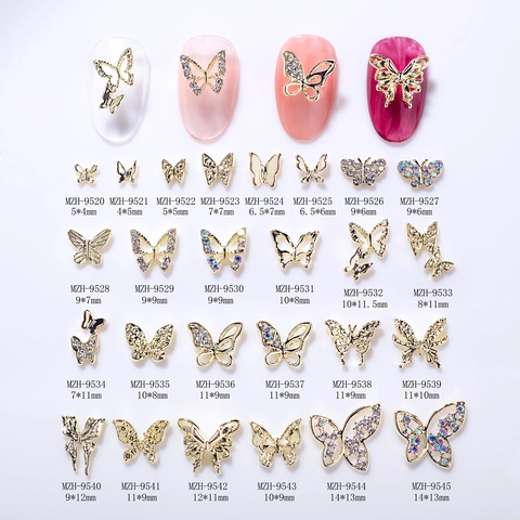 Πεταλούδα Nail Art Charms 3D Hollow Alloy Rhinestone Πολύχρωμα Κρυστάλλινα Διακοσμητικά Για Σχέδια Κοσμημάτων Μανικιούρ DIY