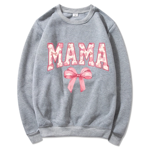 Women Mama Est 2025 Coquette Hoodie Fleece Lined Pullover Sweatshirt Aesthetic Casual Long Sleeve Pink Bow Print Top