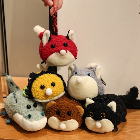 Cute Plush Animal Keychain Squeeze Bubble Stress Relief Toy Sherpa Fleece Otter Cat Bee Bag Charm Pendant