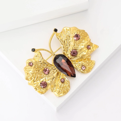 Broche de Mariposa de Aleación Vintage Con Strass para Mujer Elegante Forma de Insecto Chapado en Oro para Traje Abrigo Accesorios Joyería