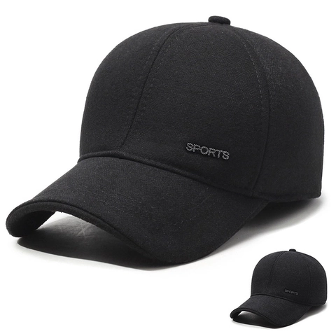 Men Winter Baseball Cap Thickened Warm Woolen Earflap Hat Windproof Outdoor Peaked Cap Adjustable For Dad Grandpa