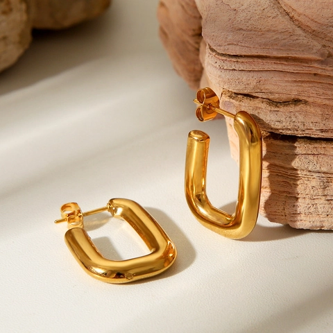 Boucles D'oreilles Créoles Géométriques En Forme De U Acier Inoxydable Plaqué Or 18K Minimaliste Pour Femmes