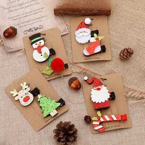 Fermagli Capelli Natale Glitter Feltro Babbo Natale Renna Albero Pupazzo Neve Mollette Becco Anatra Festa Bambini Ragazze