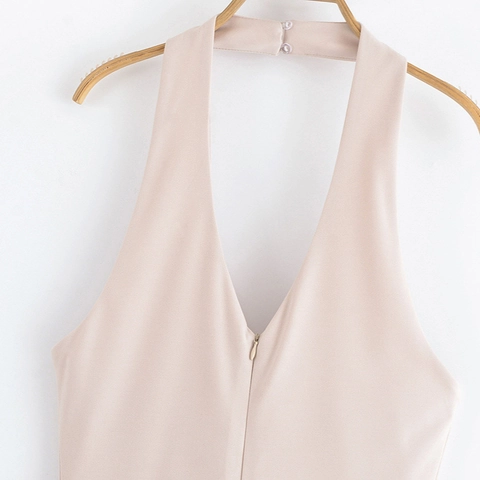 Dames Sexy Rugloos Halternek Jumpsuit Mouwloos Diepe V-Hals Slim Fit Uitlopende Pijpen Lange Broek Uit één Stuk
