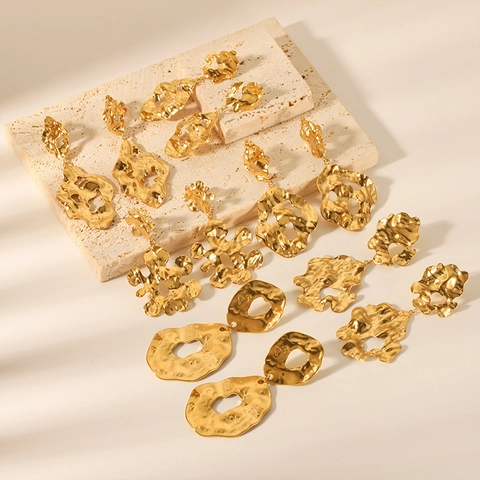 Vintage Irregular Crinkle Texture Drop Earrings 18K Gold Plated Stainless Steel Lava Jewelry With Earring Post For Women