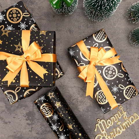 Christmas Gift Wrapping Paper Roll Gold Stamping Kraft Paper Exquisite Holiday Party Decorative For Presents New Year