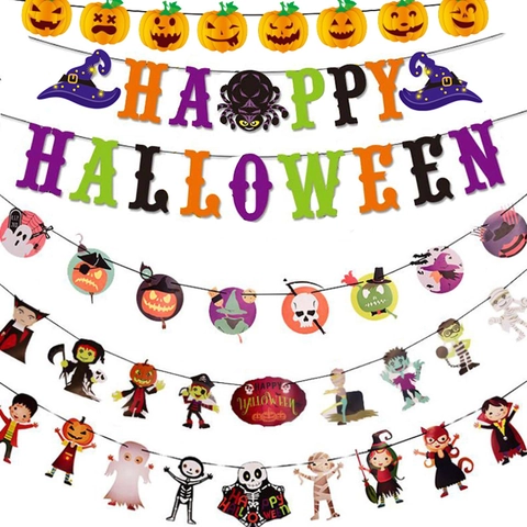 Banner Halloween Ghirlanda Carta Decorazione Zucca Fantasma Strega Pipistrello Tema Festa Casa Ufficio Aula