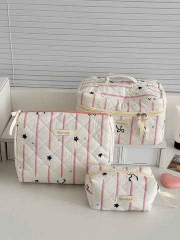 Gesteppte Baumwolle Kosmetiktasche Sternenhimmel Geometrischer Druck Tragbare Kosmetikbeutel Großer Kulturbeutel Für Frauen Mädchen