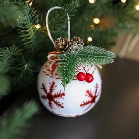 Palle Di Natale Con Sacco Schiuma Pigne Aghi Bacche Motivo A Quadri Fiocco Di Neve Decorazioni Per Albero Festive