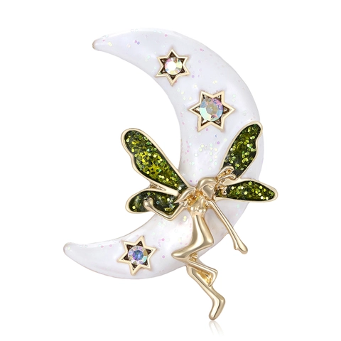 Spilla In Smalto In Lega Di Moda Dea Della Luna Con Angelo Elfo Ali Stelle Strass Spilla Da Risvolto Per Abiti Da Donna