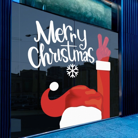 Weihnachten Fensterbilder PVC Statisch Haftend Weihnachtsmann Hut Peace Zeichen Wasserdicht UV Druck Shop Home Deko