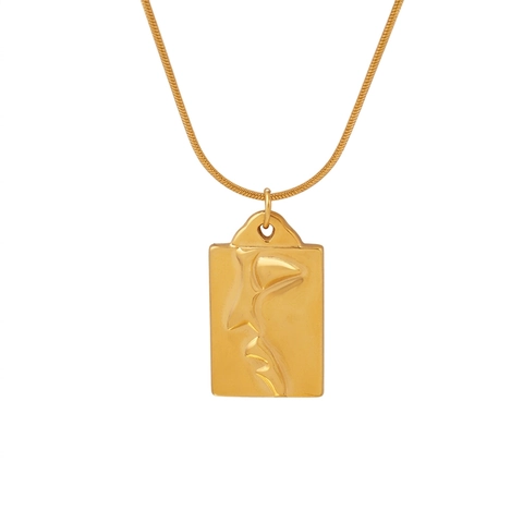 Collana Con Ciondolo Ritratto Viso Astratto Donne Acciaio Al Titanio Catena A Serpente Gioielli Minimalisti Targhetta Rettangolare