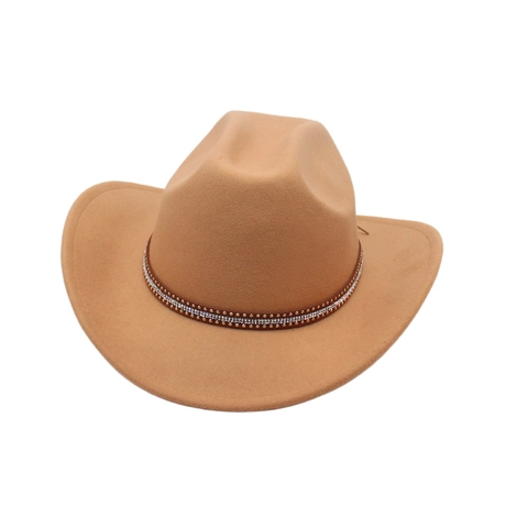 Chapeau De Cow-Boy Western Feutre Mélange De Coton Strass Rivet Bande Décorative Large Bord Rétro Ethnique Jazz Hommes Femmes