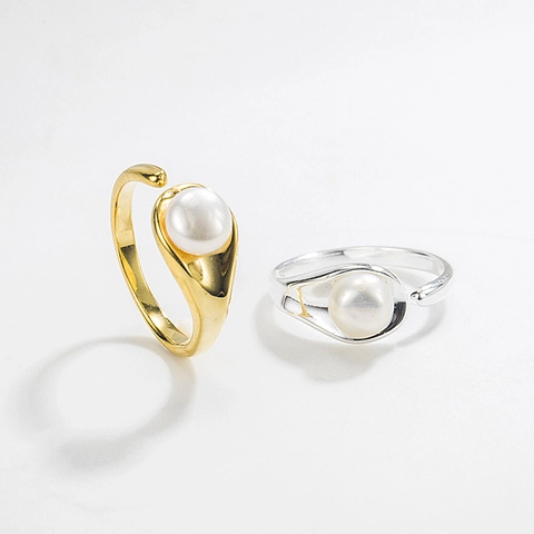 Retro 925 Sterling Zilver Natuurparel Open Ring Voor Dames Minimalistische Verstelbare Ring Sieraden Accessoires