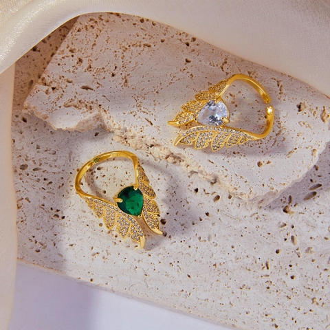 Bohemian Mode Flügel Offener Ring Für Damen Kupfer Mikro Eingelegtes Zirkonia Verstellbarer Fingerring Personalisiertes Schmuck Geschenk