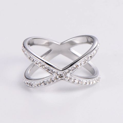 Anello In Acciaio Inossidabile Croce X Da Donna Zirconia Micro Pavé Cavo Gioielli Di Moda Geometrici Regalo