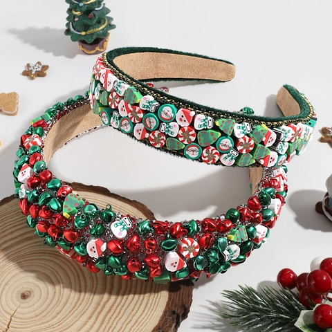 Cerchietto Natalizio Babbo Natale Albero Di Natale Campanello Fascia Per Capelli Velluto Resina Accessori Per Capelli Da Festa