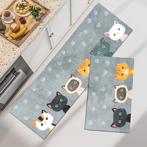 Kitchen Floor Mat Non-slip Waterproof Oil-proof Washable Absorbent Polyester Crystal Velvet Cartoon Animal Pattern Rugs