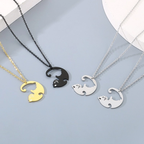 Collares Para Parejas De Acero Inoxidable Colgantes De Gato Yin Yang A Juego Joyería Simple Para Enamorados Y Mejores Amigos