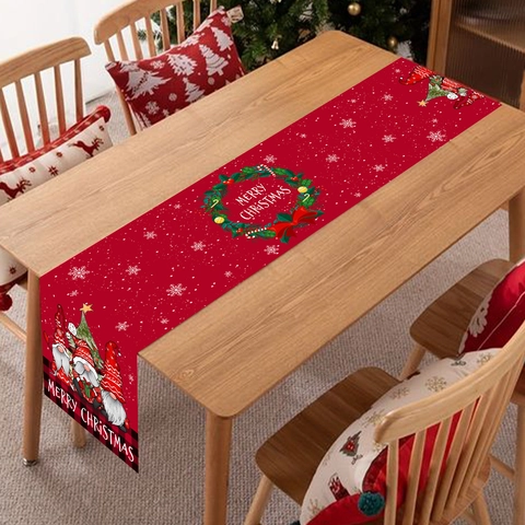 Christmas Table Runner Holiday Dining Decor Polyester Gnome Red Black Plaid Snowflake Tree Festive Tablecloth