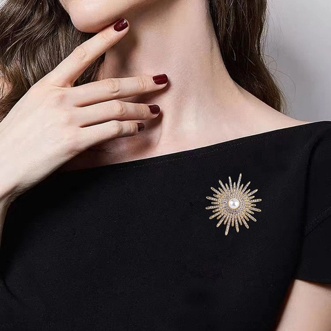Spilla A Raggiera In Lega Girasole Con Perla Artificiale E Strass Gioielli Di Moda Eleganti Da Donna Regali