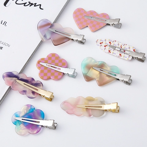 Acetate Hair Clips Flower Heart Wave Shape No Crease Duckbill Side Pin For Women Girls Sweet Styling Fashion Accessories