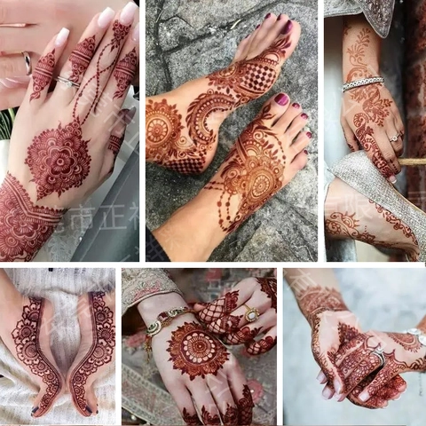 Henna Temporäre Tattoos Aufkleber Braun Rot Indische Mandala Spitze Wasserdicht Körperkunst Für Frauen Hand Finger Mehndi Dekor