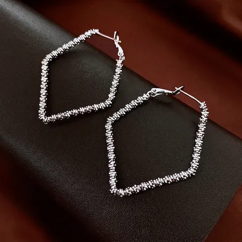 Geometrische Rauten Ohrringe Kupfer Strukturierte Gedrehte Design Mit Silber Ohrring Post Für Damen Modernen Stil