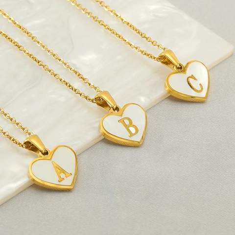 Hart Initiaal Ketting Dames Roestvrij Staal 18K Verguld Witte Schelp Hanger Minimalistische Chique Sleutelbeenhanger