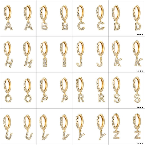 Copper Hoop Earrings With Zirconia Inlaid Letter Dangle Personalized Alphabet Huggie Earrings For Women Luxury Style