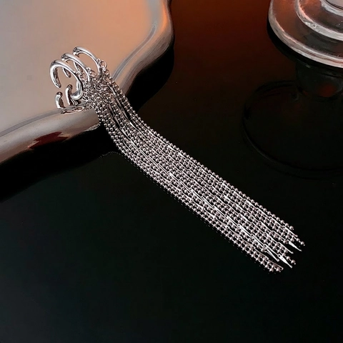 Long Tassel Multi-Layer Ear Cuff Copper Silver Tone Non-Piercing Minimalist Chic Fashion Jewelry For Women