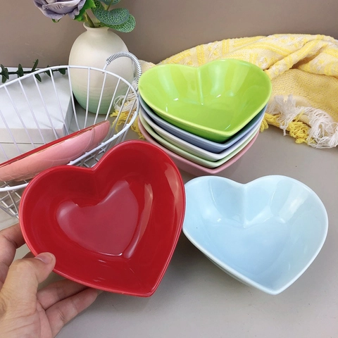 Herzförmige Keramikschale Porzellan Dessert Snack Salat Obst Servierteller Buntes Geschirr Mikrowellenfest Home Kitchen Dekor
