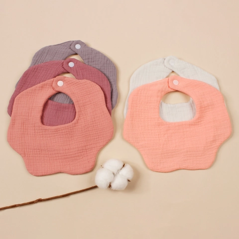 Baby Pure Cotton Gauze Petal Saliva Towel Six Layers Thickened Absorbent Bib Snap Button Infants Drool Feeding Cloth Printed