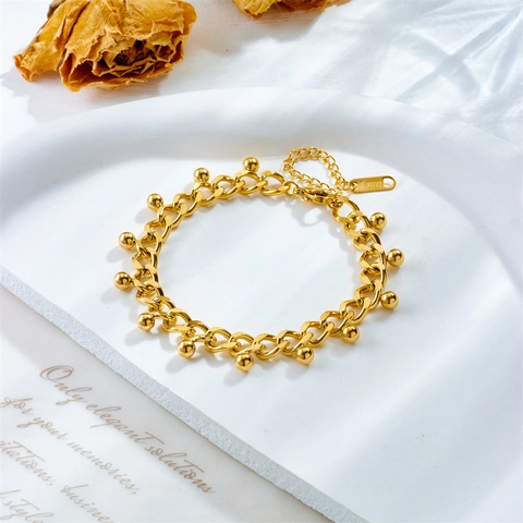 Roestvrijstalen Armband Met Vergulde Bolhangers Minimalistische Elegante Ketting Sieraden Voor Dames