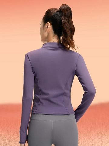 Giacca Sportiva da Donna in Pile Aderente da Yoga con Colletto Rialzato e Cerniera Completa Maglia da Corsa con Asole per il Pollice Capispalla Caldi