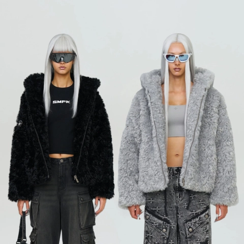Veste À Capuche En Fausse Fourrure Manteau En Peluche Zippé Motif Croix Streetwear Y2K Pour Femmes Vêtements D'Hiver
