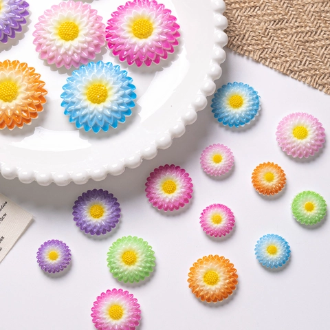 Resin Daisy Flower Charms Gradient Color Flatback Chrysanthemum For DIY Jewelry Making Hair Accessories Phone Case Decor