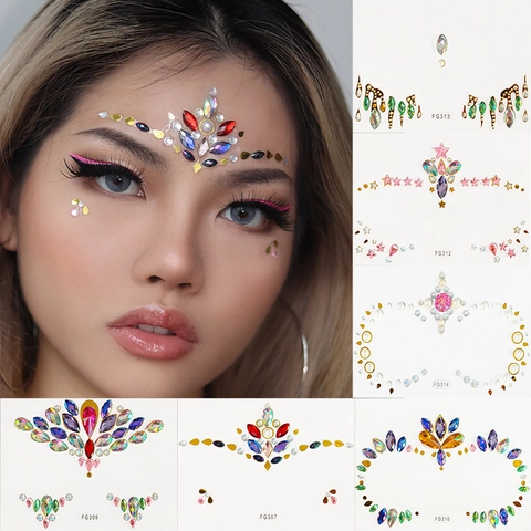Adesivi Con Strass Per Il Viso Gioielli Per Il Corpo In Resina Acrilica Decorazione Per Trucco Per Feste Rave Festival Tatuaggio Temporaneo Adesivo