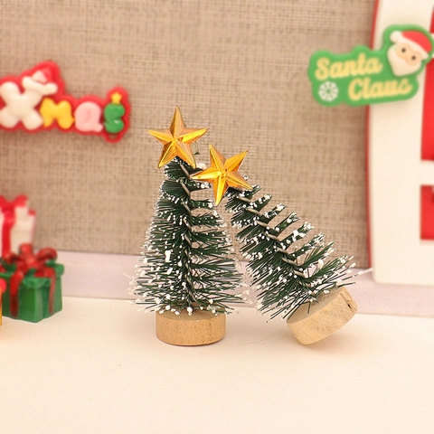Ornamento Albero Di Natale In Miniatura Innevato Con Base In Legno Stella Dorata Decorazione Per Micro Paesaggi DIY