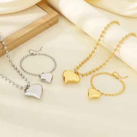 Set Di Gioielli In Acciaio Inossidabile Collana E Bracciale Con Pendente A Cuore Catena A Sfere Per Donne